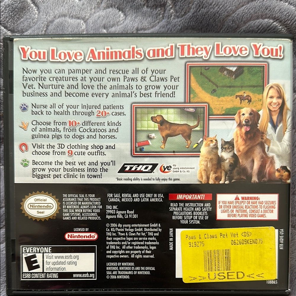 3/$15 Nintendo DS Paws & Claws Pet Vet Game - Picture 2 of 5